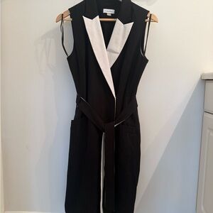 Calvin Klein Black & White Sleeveless Tuxedo Sheath Dress